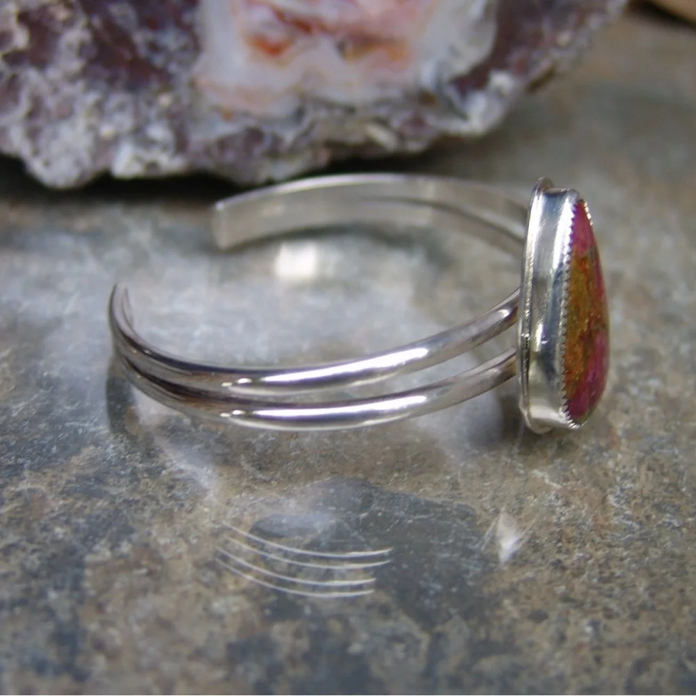 925 Sterling Silver Ruby Fushite Bracelet Cuff by Sandy Robinson Jewelry - Picture 4 of 7